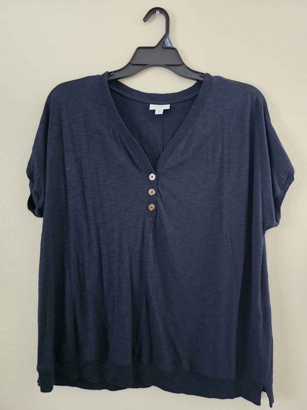 J. Jill Navy Short-Sleeve V-Neck Henley Top